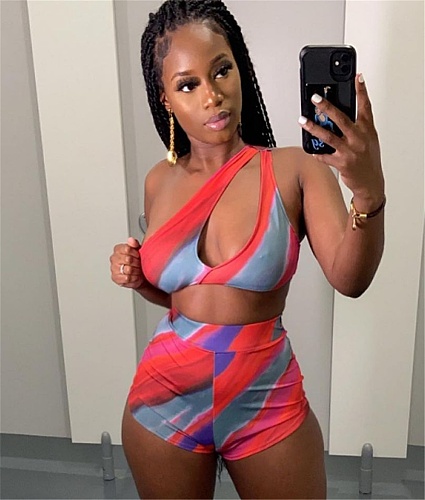 Tie Dye Cut Out Crop Tops Bodycon Shorts Two Piece Set YNS-1647