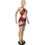 Cross Halter Backless Drawstring Ruched Sexy Dress YNS-16801