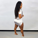 Bronzing Short Sleeve Crop Tops Sexy Skirts 2 Piece Set YNS-1801