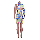 Single Shoulder Hollow Out Letter Print Sexy Dresses JZH-8035