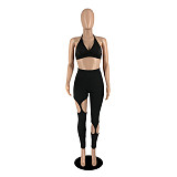 Halter Sports Bra Cut Out Leggings 2 Piece Pants Sets YB-60138
