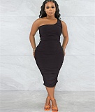 Skew Collar Sleeveless Ruched Bodycon Dresses YNS-1822