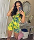 Short Sleeve Printed Front Zipper Bodycon Rompers YNS-1651