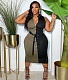 Color Block Patchwork Sleeveless Zipper Pencil Dress YNS-1695