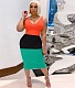 V Neck Color Block Bodycon Backless Skinny Dresses YNS-16803
