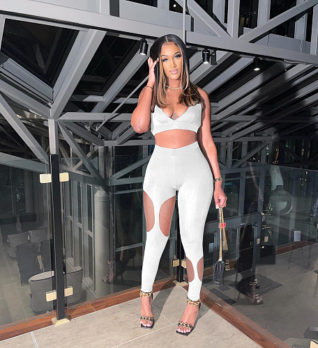 Halter Sports Bra Cut Out Leggings 2 Piece Pants Sets YB-60138
