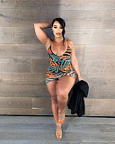 Sexy Printed Sleeveless Drawstring Ruched Bodycon Dress JZH-8031