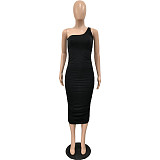 Skew Collar Sleeveless Ruched Bodycon Dresses YNS-1822