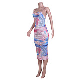 Abstract Print Sexy Hip Package Bodycon Slip Dresses JZH-8039