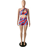 Tie Dye Cut Out Crop Tops Bodycon Shorts Two Piece Set YNS-1647