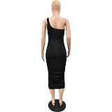 Skew Collar Sleeveless Ruched Bodycon Dresses YNS-1822