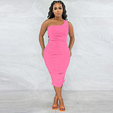 Skew Collar Sleeveless Ruched Bodycon Dresses YNS-1822