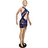 Cross Halter Backless Drawstring Ruched Sexy Dress YNS-16801