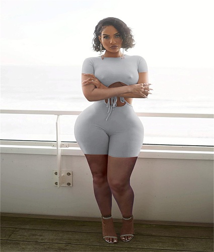 Hollow Out Bandage Short Sleeve Bodycon Rompers YB-60139
