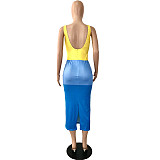 V Neck Color Block Bodycon Backless Skinny Dresses YNS-16803