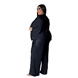 Long Sleeve Shirt Cardigan Wide Leg Pants 3 Piece Sets ASL-7083