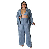 Long Sleeve Shirt Cardigan Wide Leg Pants 3 Piece Sets ASL-7083
