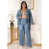 Long Sleeve Shirt Cardigan Wide Leg Pants 3 Piece Sets ASL-7083