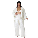 Long Sleeve Shirt Cardigan Wide Leg Pants 3 Piece Sets ASL-7083
