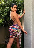 Sexy Halter Cleavage Backless Lace Up Tassel Dresses MDF-5325