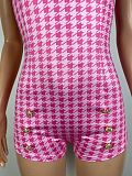 Plaid Print Summer Sexy Backless Bodycon Romper LSL-6499