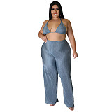 Long Sleeve Shirt Cardigan Wide Leg Pants 3 Piece Sets ASL-7083