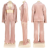Long Sleeve Shirt Cardigan Wide Leg Pants 3 Piece Sets ASL-7083