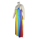 V-neck Rainbow Tie-dye Striped Boho Slip Dresses JLY-19412