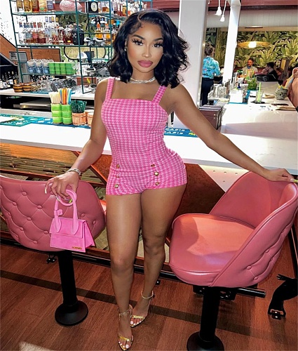 Plaid Print Summer Sexy Backless Bodycon Romper LSL-6499