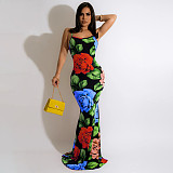 5XL Floral Print Elegant Backless Plus Size Maxi Dress OSS-22259