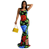 5XL Floral Print Elegant Backless Plus Size Maxi Dress OSS-22259