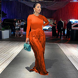 Long Sleeve T-shirt and Tassel Straight-leg Pants Outfits MDF-5328