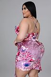 Floral Print Drawstring Ruched Plus Size Dresses XMY-9363