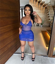 Sexy Sheer Mesh Straps Tops+Ruched Skirts 2 Piece Sets CN-0171