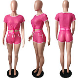 Mesh See-through Crop Top Biker Shorts Two Piece Set HMS-5225