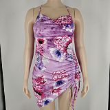 Floral Print Drawstring Ruched Plus Size Dresses XMY-9363