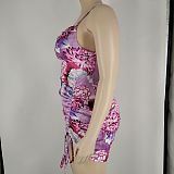 Floral Print Drawstring Ruched Plus Size Dresses XMY-9363