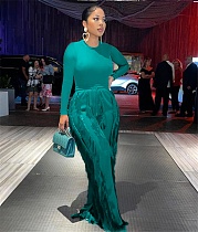 Long Sleeve T-shirt and Tassel Straight-leg Pants Outfits MDF-5328