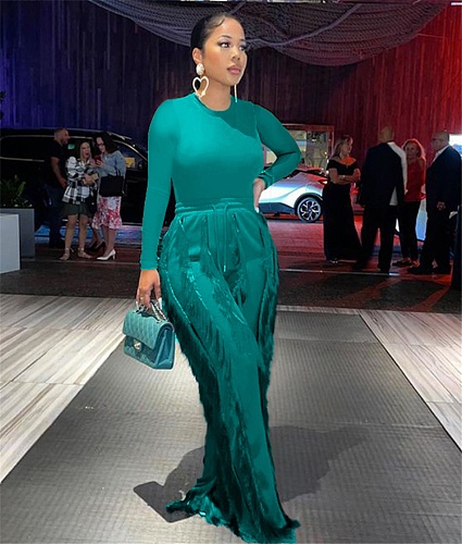 Long Sleeve T-shirt and Tassel Straight-leg Pants Outfits MDF-5328