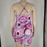 Floral Print Drawstring Ruched Plus Size Dresses XMY-9363