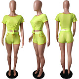Mesh See-through Crop Top Biker Shorts Two Piece Set HMS-5225
