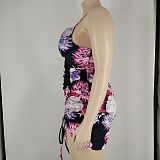 Floral Print Drawstring Ruched Plus Size Dresses XMY-9363