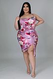 Floral Print Drawstring Ruched Plus Size Dresses XMY-9363
