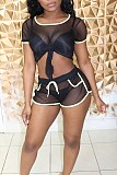 Mesh See-through Crop Top Biker Shorts Two Piece Set HMS-5225