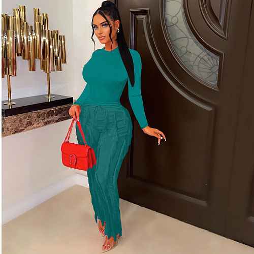 Long Sleeve T-shirt and Tassel Straight-leg Pants Outfits MDF-5328