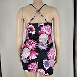 Floral Print Drawstring Ruched Plus Size Dresses XMY-9363