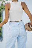 Stretch Basic Casual O-neck Sleeveless Tank Crop Tops HX-1164
