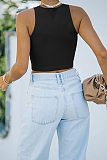 Stretch Basic Casual O-neck Sleeveless Tank Crop Tops HX-1164