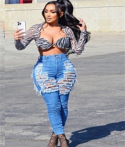 Stretch Butt Lift Ripped Hole Denim Pencil Pants LX-5525