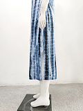 Tie Dye Print V Neck Loose Shorts Sleeve Maxi Dress HX-1032